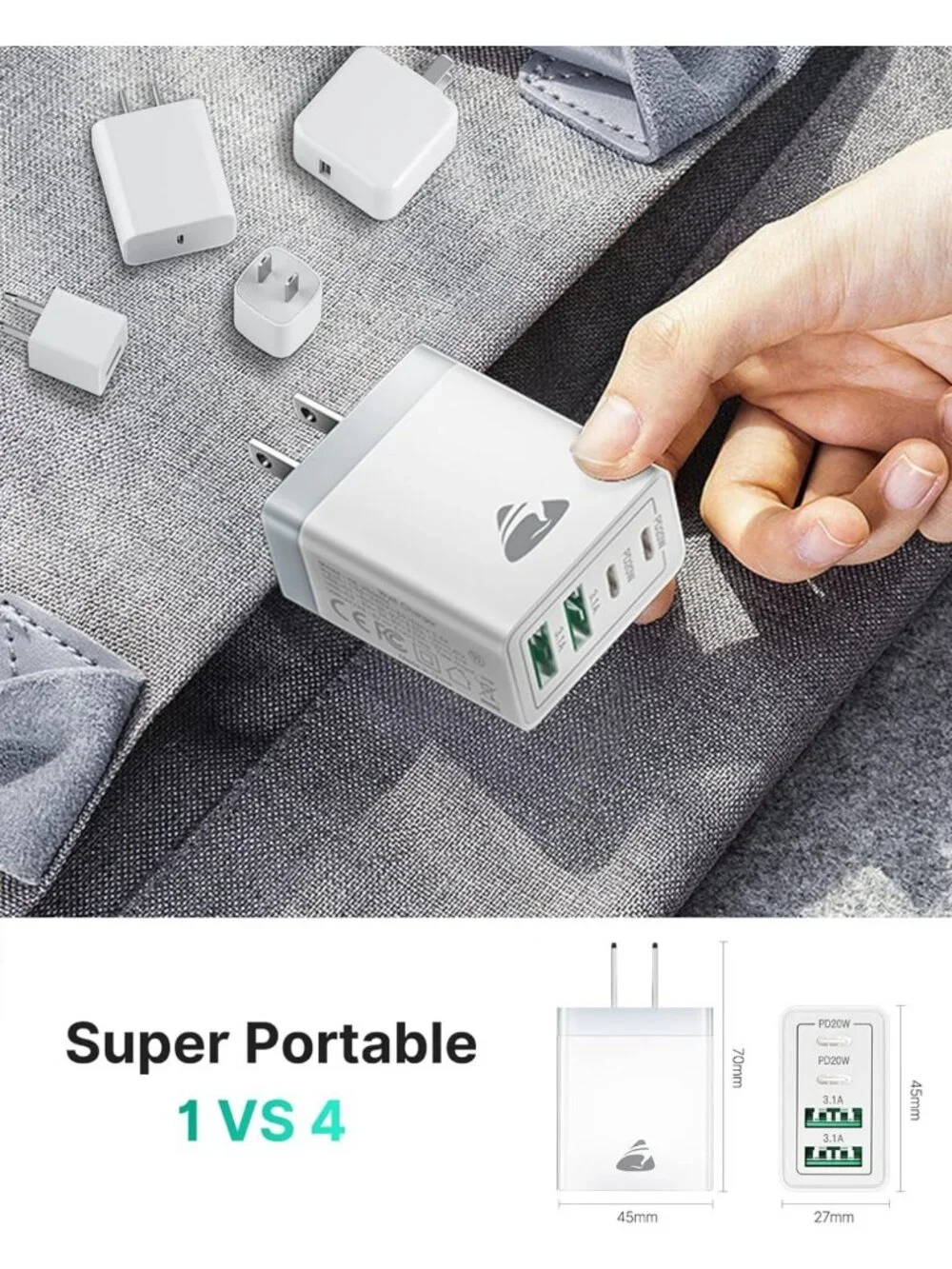 2-Pack 40W Fast USB C Wall Charger Block, 4-Port Multiport Power Adapter